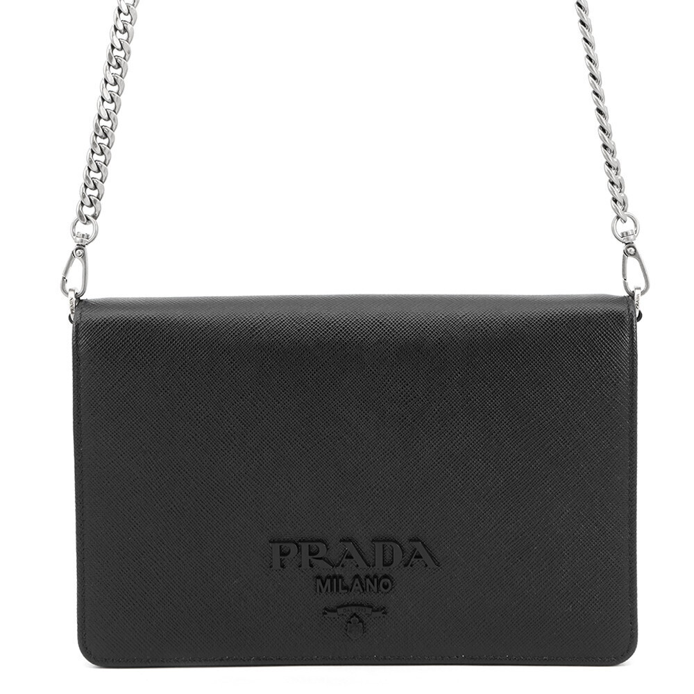 Prada Chain Shoulder Bag Saffiano Leather Black